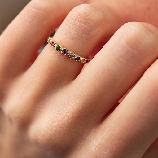 Кільце з різнокольоровими фіанітами (жовте золото) к07196 7