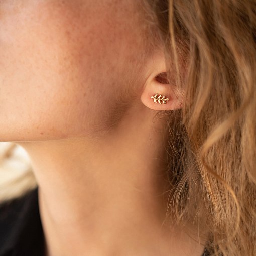 Серьги - пусеты "Веточки" в желтом золоте с08485 5