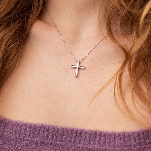 Колье с крестиком в белом золоте кол02356 4