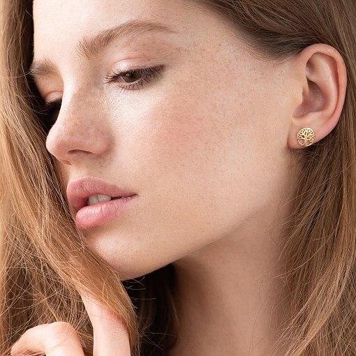 Серьги - пусеты "Древо жизни" в желтом золоте с06949 3