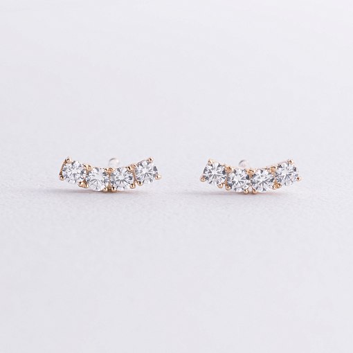 Серьги - пусеты "Lora" с фианитами (желтое золото) с09098