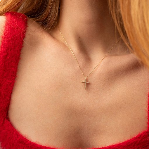 Золотое колье с крестиком (черные и белые фианиты) кол00811 3