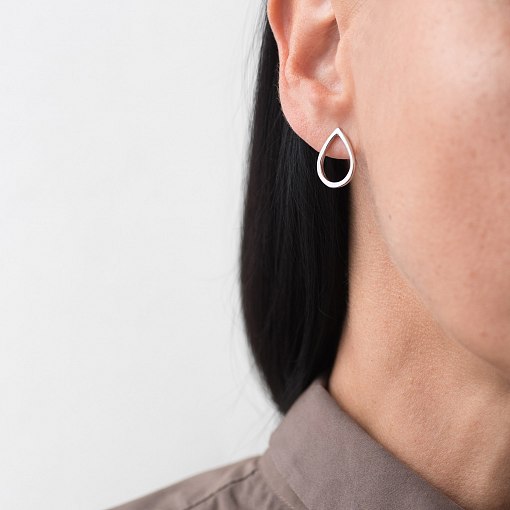 Серьги - пусеты "Большие капельки" в белом золоте с06410