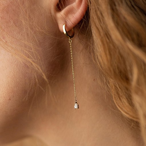 Серьги - кольца "Капельки"  с фианитами (желтое золото) с08352 8