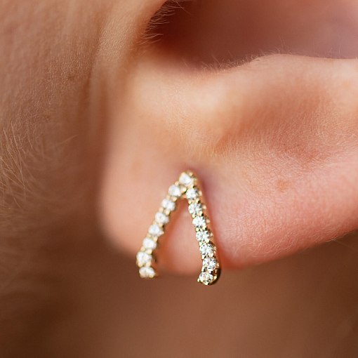 Серьги - пусеты "Акцент" с фианитами (желтое золото) с08472 4