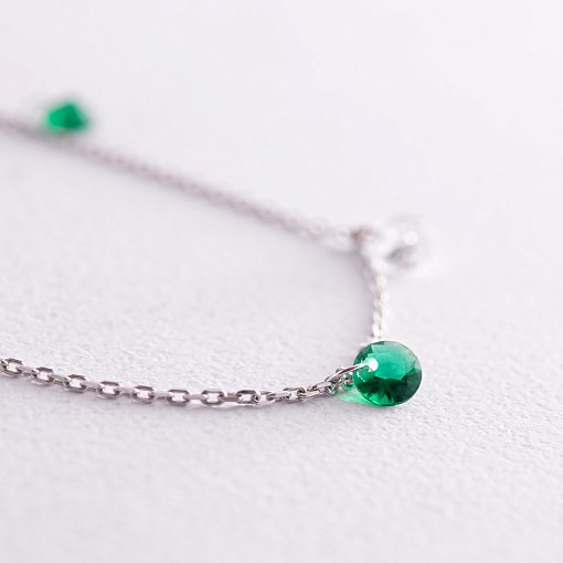 Браслет в белом золоте (зеленые и белые фианиты) б05136 5