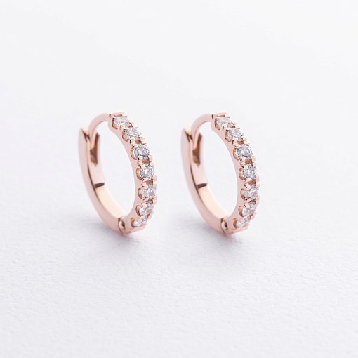 Серьги - кольца с фианитами (красное золото) с09088