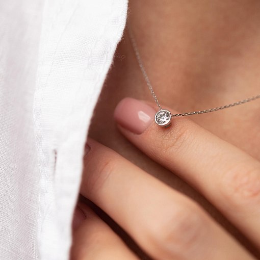 Кольє з одним фіанітом (біле золото) кол02278 6