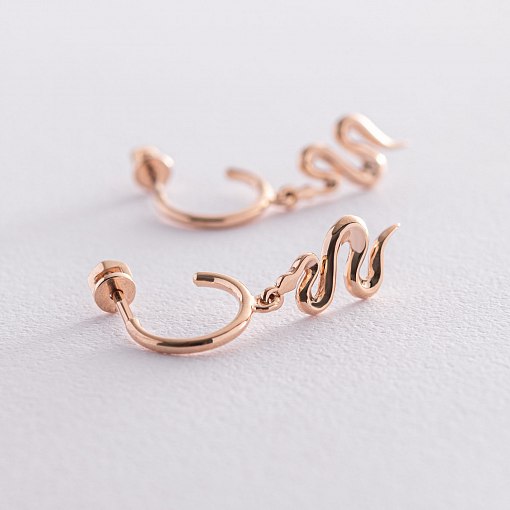 Золотые серьги - пусеты "Змеи" с07327 3