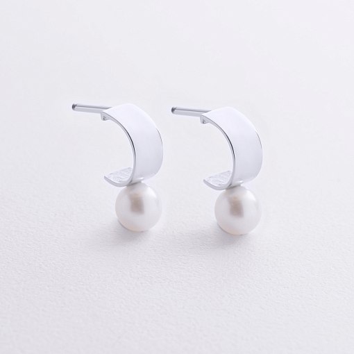 Серьги - пусеты "Дарла" с жемчугом (белое золото) с09076