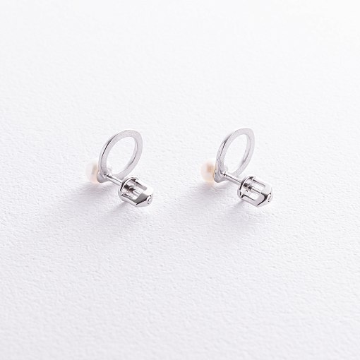 Серьги - пусеты "Круговорот" с жемчугом (белое золото) с08502 3