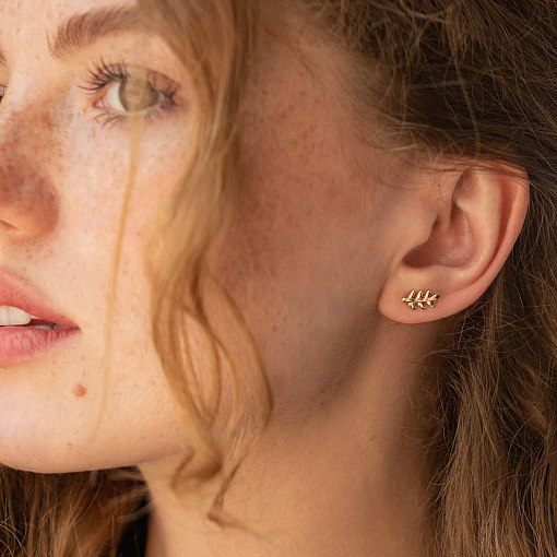 Серьги - пусеты "Веточки" в желтом золоте с08485 2