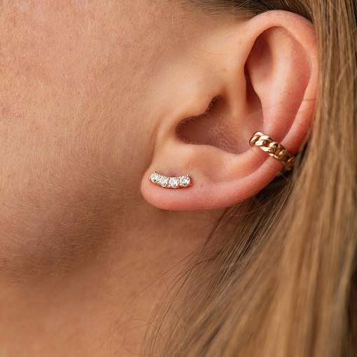 Серьги - пусеты "Lora" с фианитами (красное золото) с09097 4