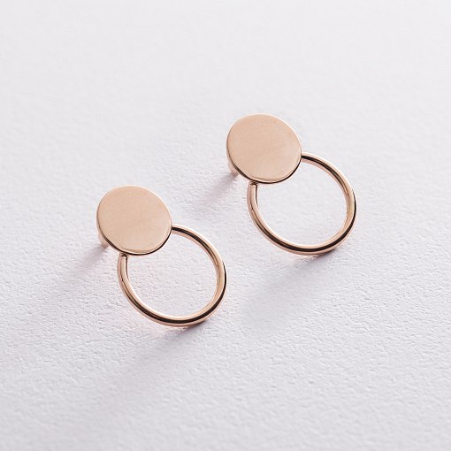 Серьги-пусеты "Монетки" в красном золоте с06683 3