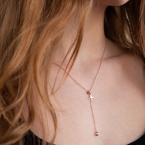 Колье "Ласточка" в красном золоте (фианит) кол01921 2