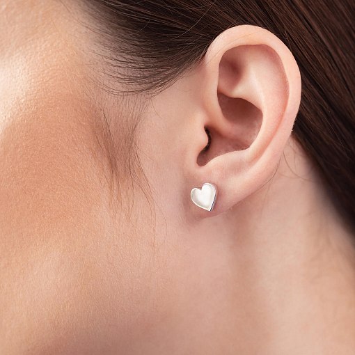 Серьги - пусеты "Сердечки" в белом золоте с08297 2