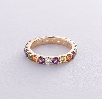 Золотое кольцо с дорожкой разноцветных камней к07617 №7