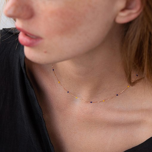 Колье в красном золоте (синяя и желтая эмаль) кол02242 3