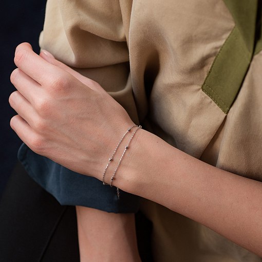 Двойной браслет "Шарики" в белом золоте б04705 2