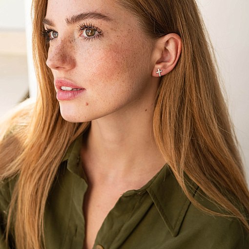 Серьги-пусеты Крестики в белом золоте с05340 4