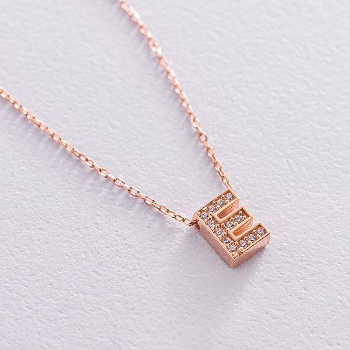 Колье с буквой "Е" в красном золоте (фианиты) кол01255Е 5