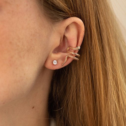 Серьги - пусеты "Сердечки" в красном золоте (фианиты) с06034 4