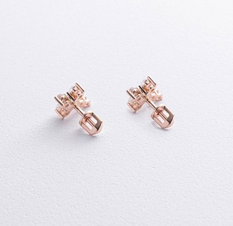 Серьги - пусеты "Крестики" в красном золоте (фианиты) с09048 №3
