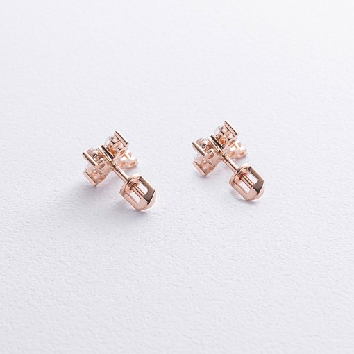 Серьги - пусеты "Крестики" в красном золоте (фианиты) с09048 3