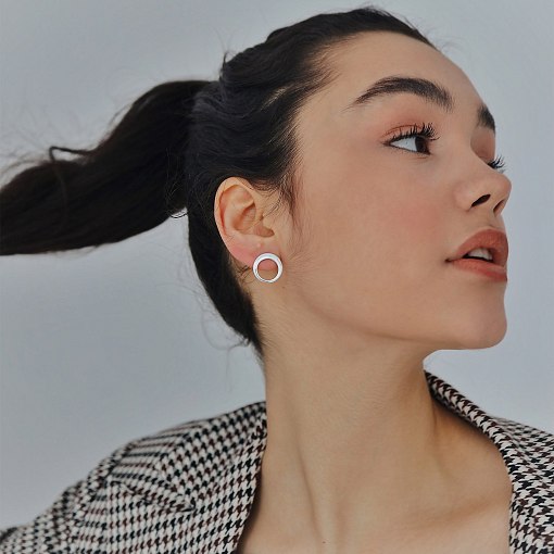 Серьги - пусеты "Орбита" в белом золоте с07347