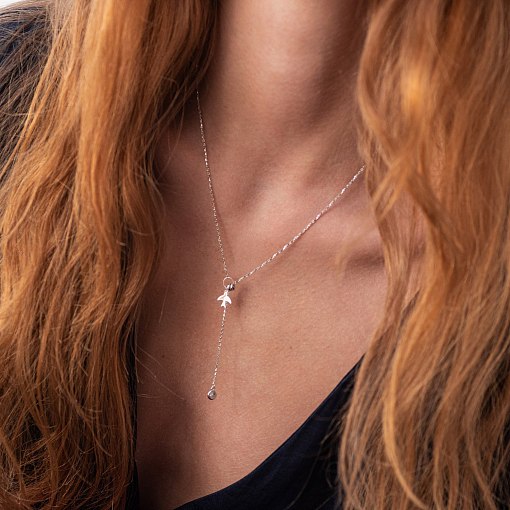 Колье "Ласточка" в белом золоте (фианит) кол01920 2