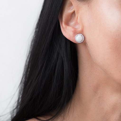 Золотые серьги-пусеты "Сияние" (им. опал, фианит) 10 мм с06326 6