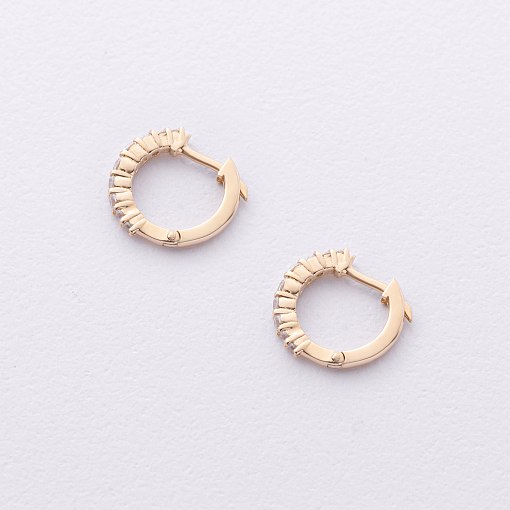 Серьги - кольца с фианитами (желтое золото) с09172 3