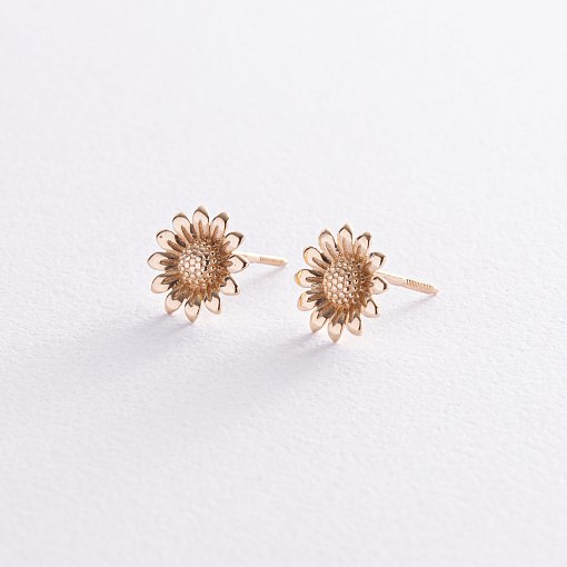 Серьги - пусеты "Подсолнухи" в желтом золоте с08307 4