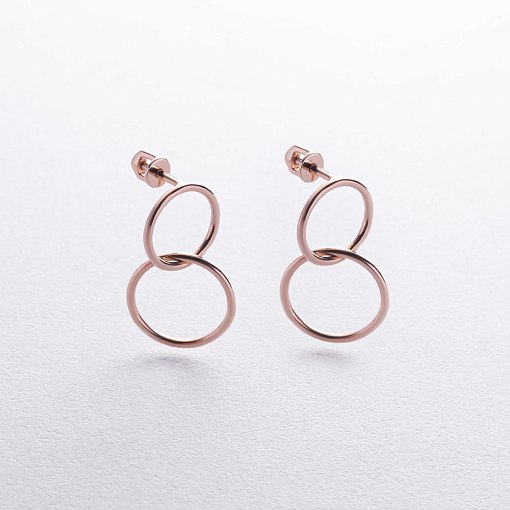 Серьги-пусеты "Кольца" в красном золоте с08894 2