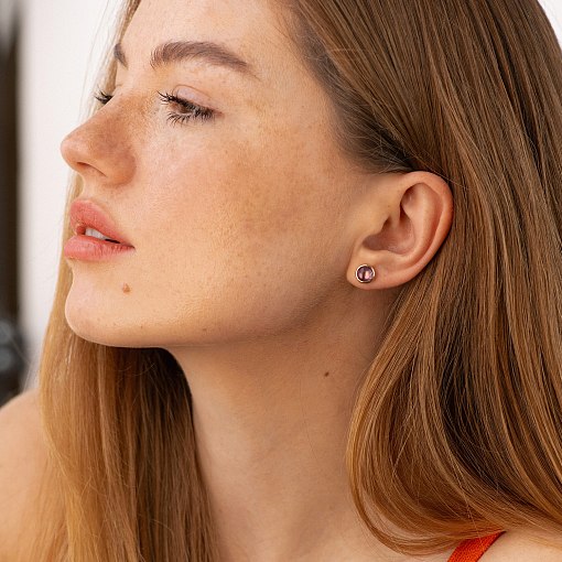 Серьги - пусеты Точечки в красном золоте аметист с06323 2