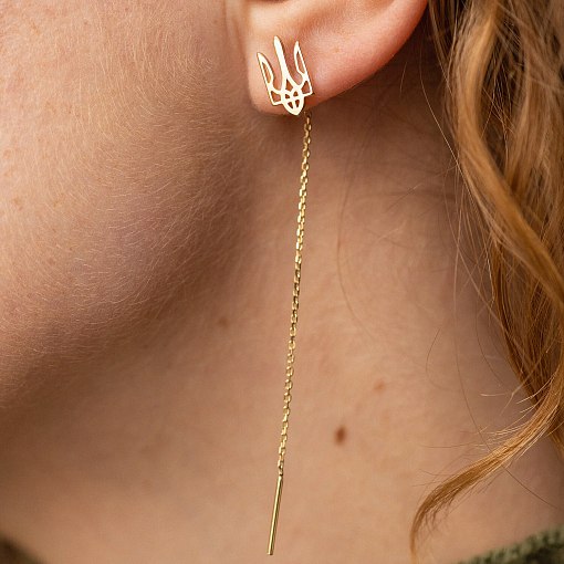 Серьги - протяжки "Герб Украины - Тризуб" (желтое золото) с08095 4