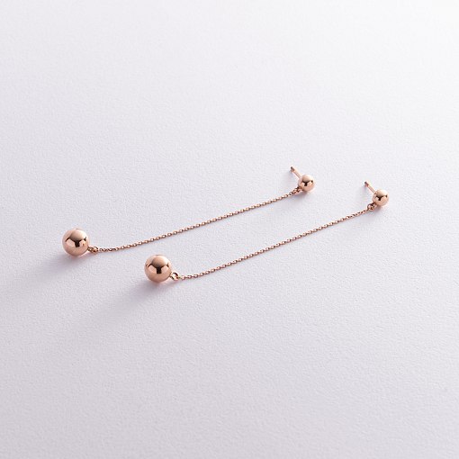 Серьги - пусеты "Margo" с шариками на цепочке (красное золото) с08238 2