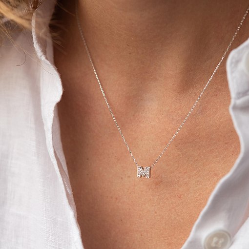 Колье с буквой "D" в белом золоте (фианиты) кол01329D 7