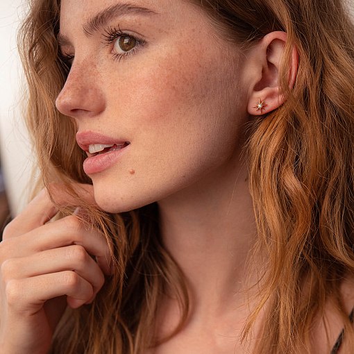 Золотые серьги - пусеты "Звезды метеориты" с фианитами с07906 4