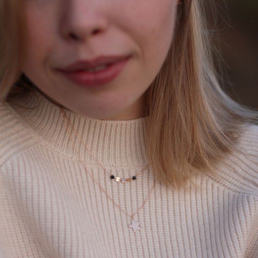 Двойное золотое колье "Звездочка" с черными фианитами кол01525 4