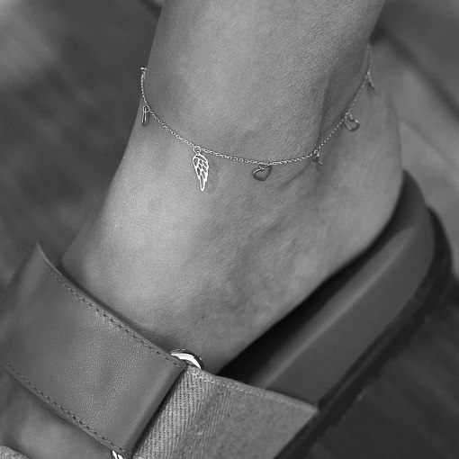 Браслет "Сердечки и крестики" на ногу (белое золото) б04836 3