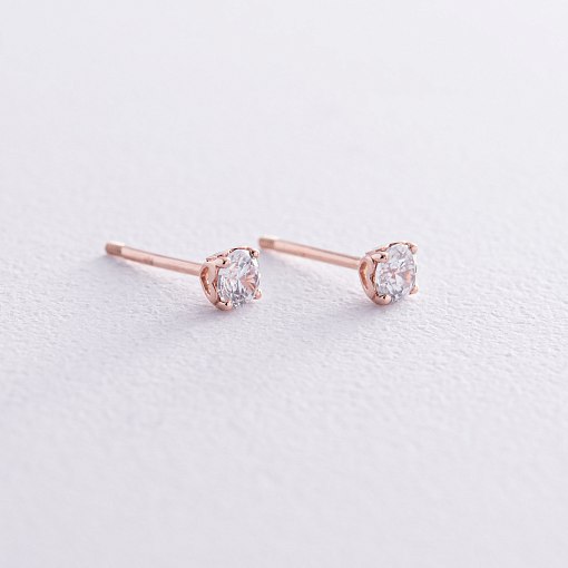 Серьги - пусеты "Сердечки" в красном золоте (фианиты) с06034