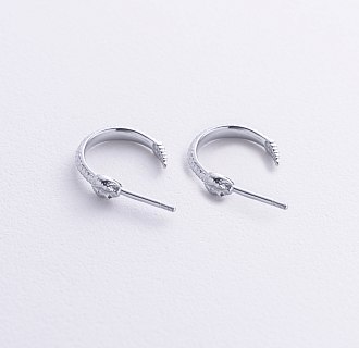 Серьги - пусеты "Гремучие змеи" в белом золоте с09077 №7