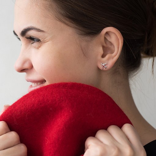 Серьги-пусеты "Самолетик" в белом золоте с06678 5