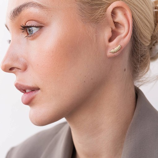 Золотые серьги - пусеты "Перышки" с07853 2