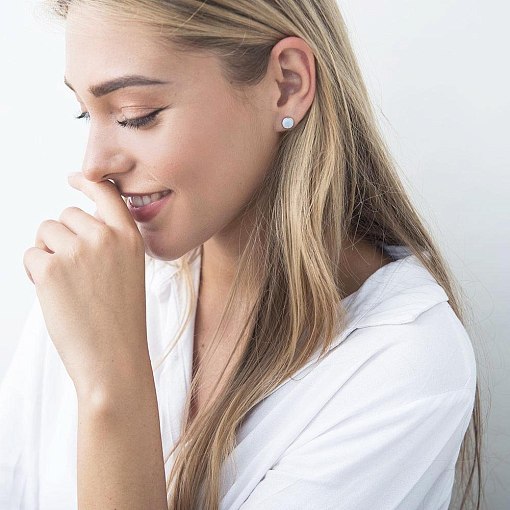 Золотые серьги-пусеты "Сияние" (синт. опал) 7 мм с05473 3