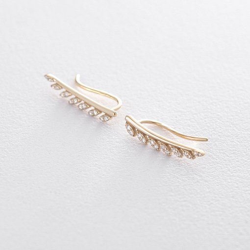 Серьги - клаймберы Листики в желтом золоте с05704 3