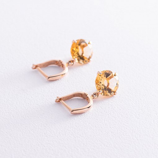 Золотые серьги "Влечение" с цитрином с05297 12