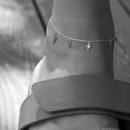 Браслет "Сердечки и крестики" на ногу (белое золото) б04836 5