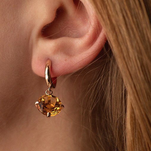 Золотые серьги "Влечение" с цитрином с05297 6